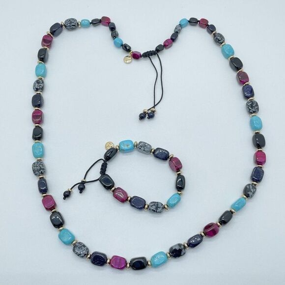 QVC Lola Rose Islington Moroccan Mix Necklace & Bracelet Set Gemstone Adjustable - Picture 2 of 13